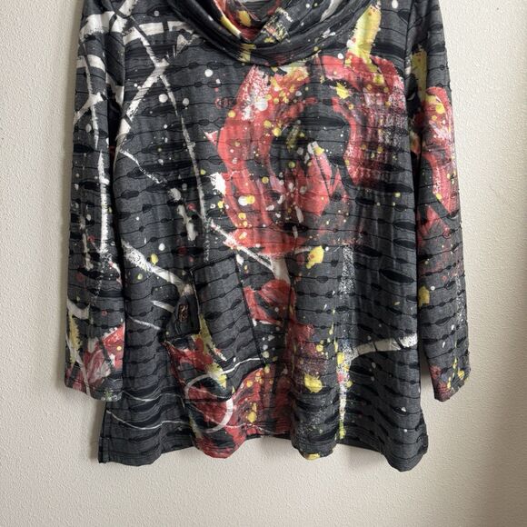 Jess & Jane Top Womens Medium Gray Cowl Neck Artsy Art To Wear Hippie Boho Tunic - Picture 3 of 16